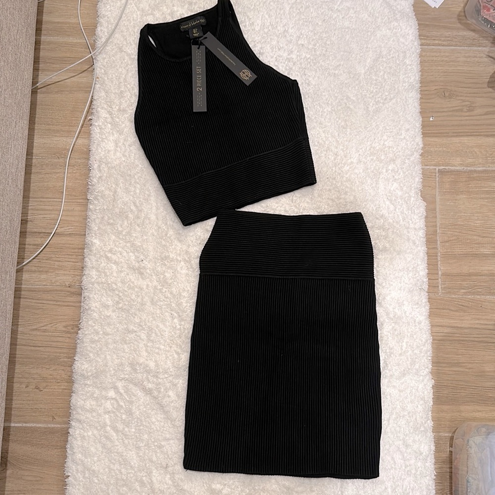 NWT House of Harlow Black Ribbed 2 Piece Set Small